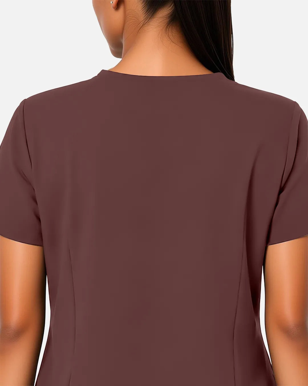 Coffee Eipnare Women's Woven V-Neck Scrub Top - Stretch Medical Scrubs for Women