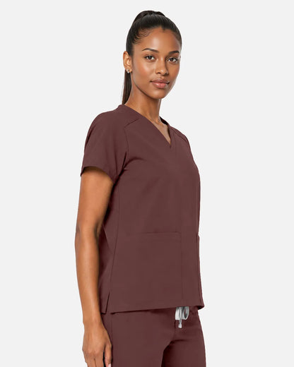 Coffee Eipnare Women's Woven V-Neck Scrub Top - Stretch Medical Scrubs for Women