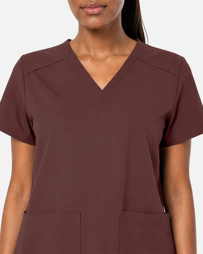 Coffee Eipnare Women's Woven V-Neck Scrub Top - Stretch Medical Scrubs for Women