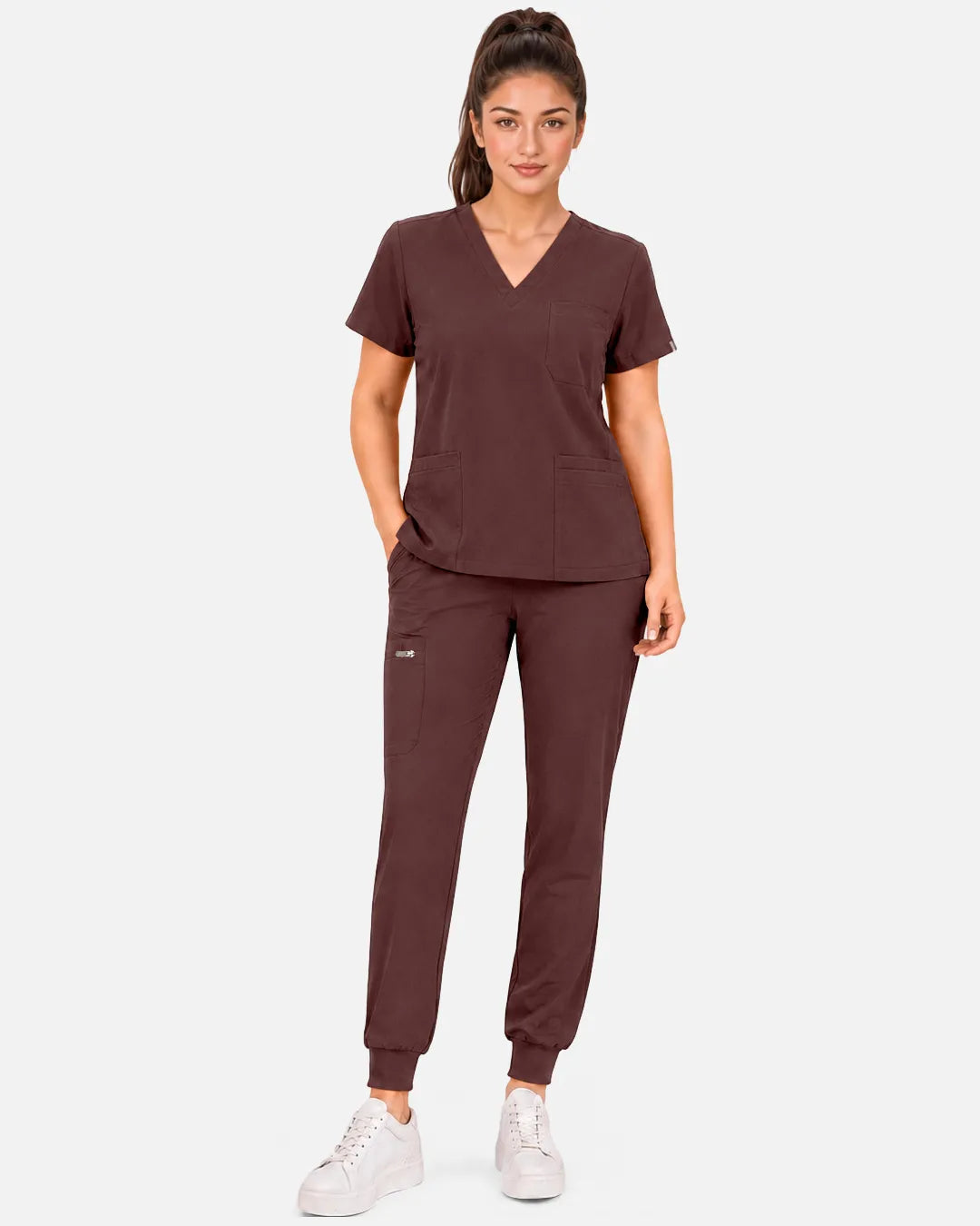 Coffee Eipnare Women's 3-Pocket V-Neck Scrub Top - Stretch Medical Scrubs for Women