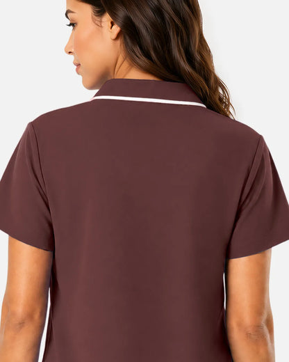 Coffee Eipnare Women's Polo-Collar Medical Scrub Top - Stretch Medical Scrubs for Women