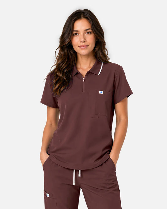 Coffee Eipnare Women's Polo-Collar Medical Scrub Top - Stretch Medical Scrubs for Women