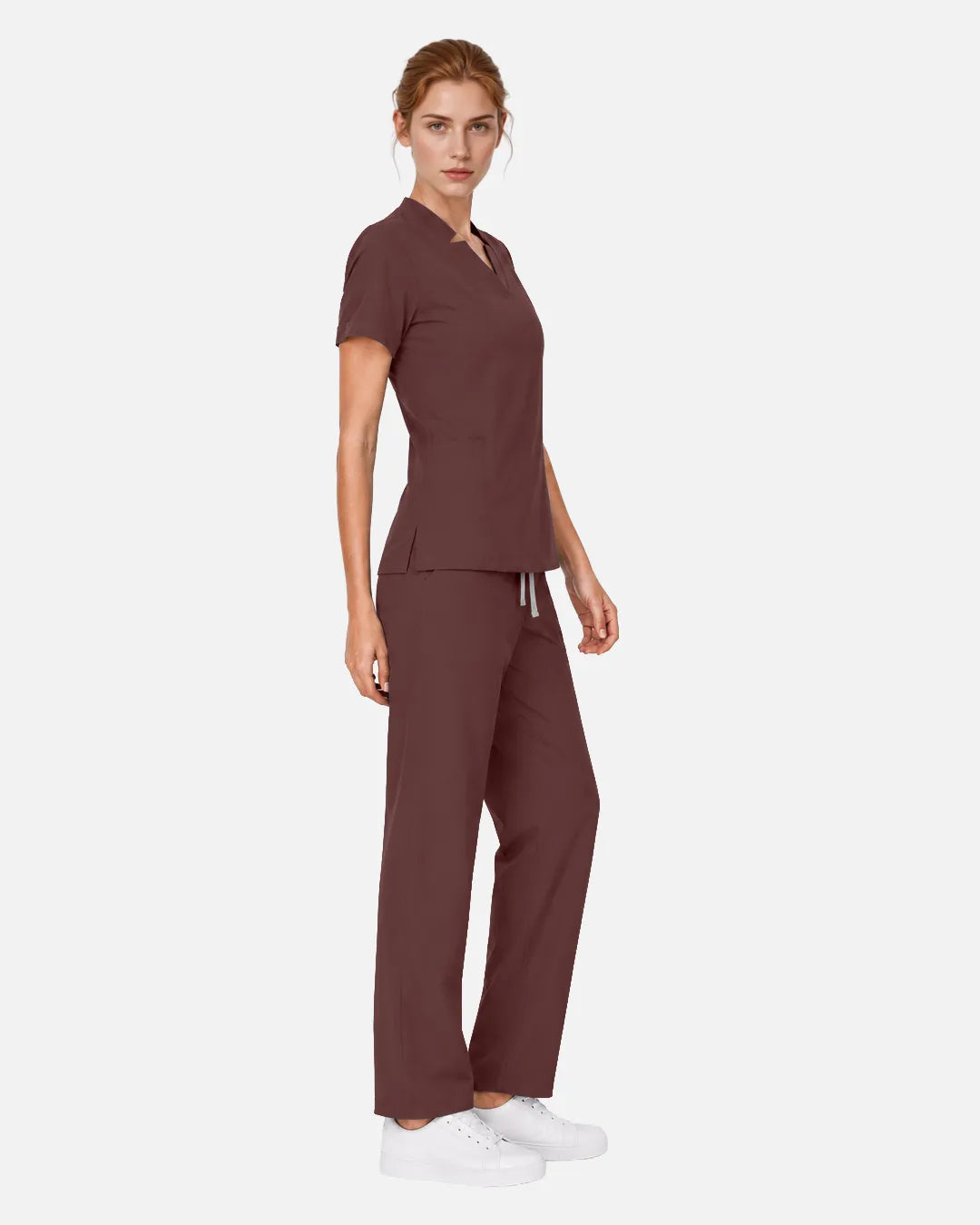 Coffee Eipnare Women's Split V-Neck Tapered Scrub Set - Stretch Medical Scrubs for Women