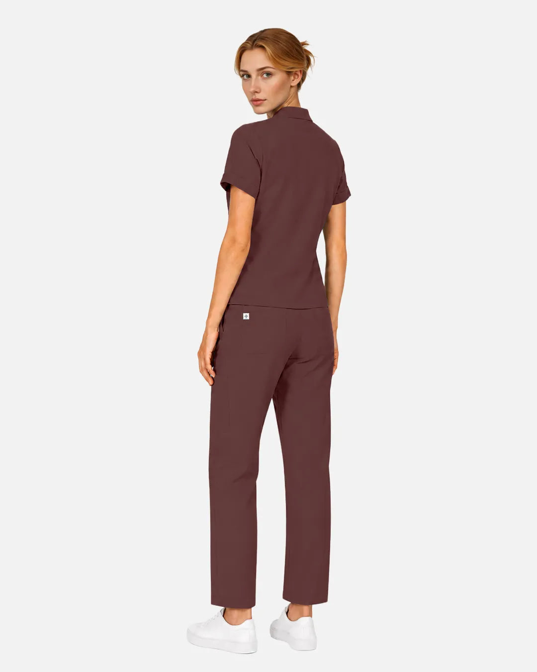 Coffee Eipnare Women's Split V-Neck Tapered Scrub Set - Stretch Medical Scrubs for Women