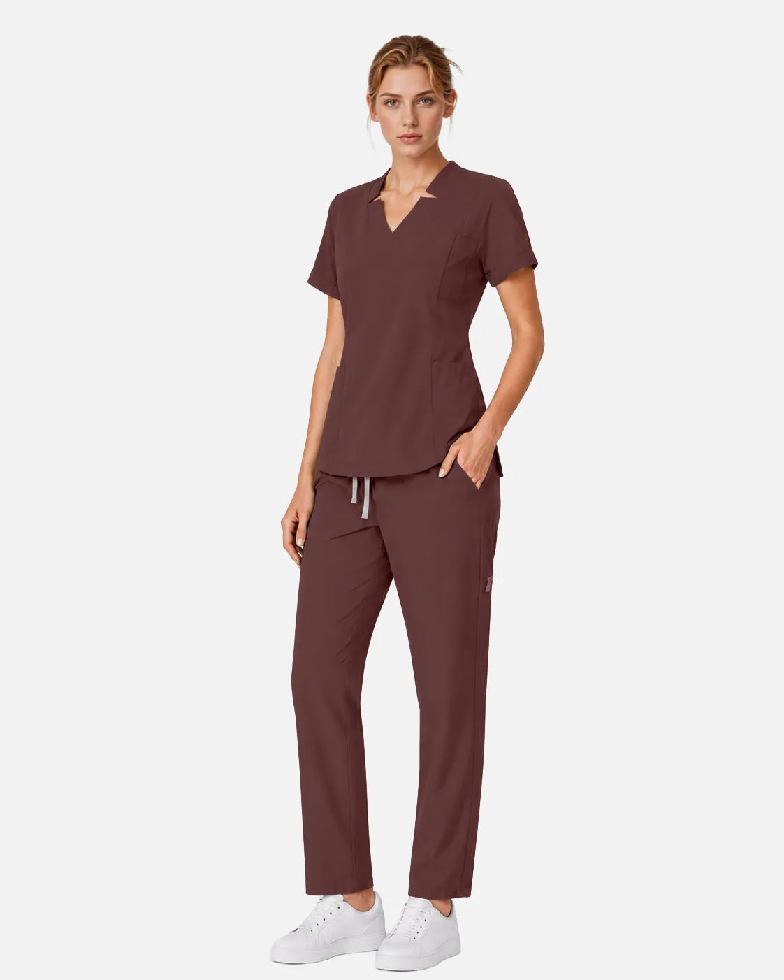 Coffee Eipnare Women's Split V-Neck Scrub Top - Stretch Medical Scrubs for Women