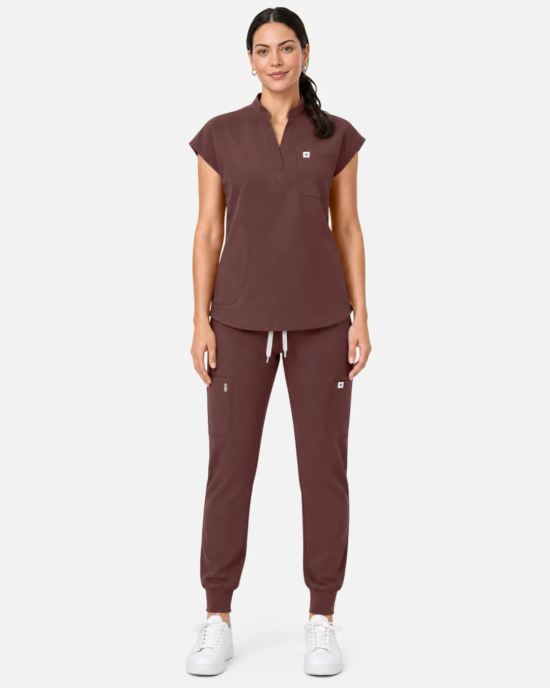 Coffee Eipnare Women's Sleeveless Henley Scrub Top - Stretch Medical Scrubs for Women