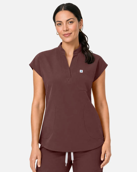 Coffee Eipnare Women's Sleeveless Henley Scrub Top - Stretch Medical Scrubs for Women