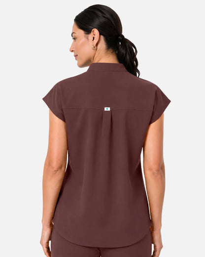 Coffee Eipnare Women's Sleeveless Henley Scrub Top - Stretch Medical Scrubs for Women