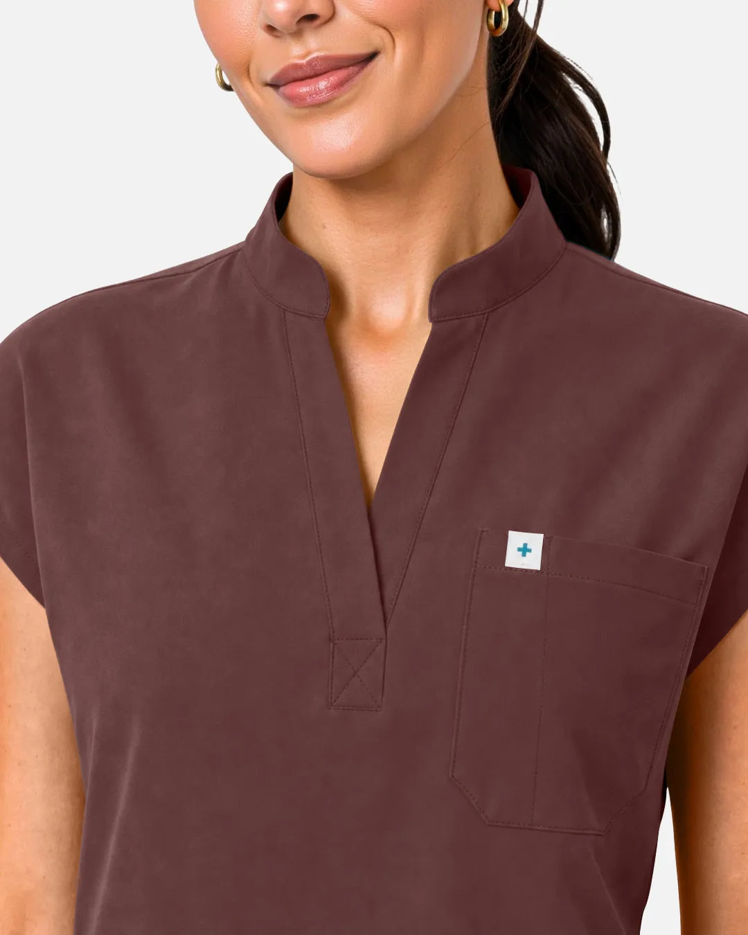 Coffee Eipnare Women's Sleeveless Henley Scrub Top - Stretch Medical Scrubs for Women