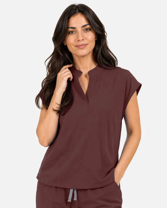 Coffee Eipnare Women's Sleeveless Mandarin Collar Scrub Top - Stretch Medical Scrubs for Women