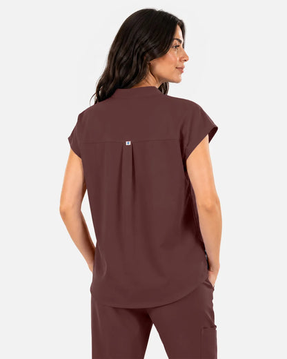 Coffee Eipnare Women's Sleeveless Mandarin Collar Scrub Top - Stretch Medical Scrubs for Women