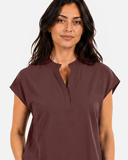 Coffee Eipnare Women's Sleeveless Mandarin Collar Scrub Top - Stretch Medical Scrubs for Women