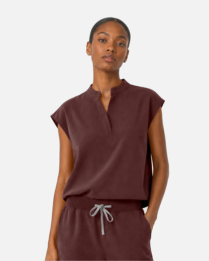 Coffee – Eipnare Women's Sleeveless Mandarin Collar Jogger Uniform Set – product image 04
