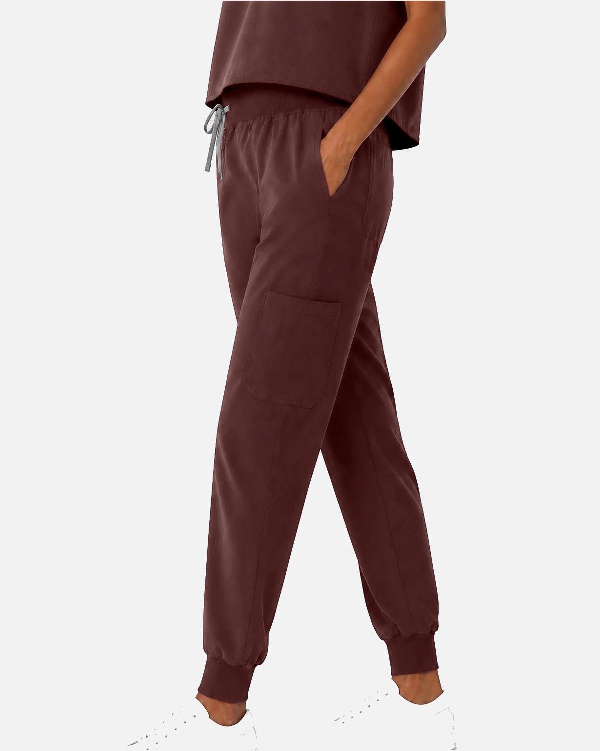 Coffee – Eipnare Women's Sleeveless Mandarin Collar Jogger Uniform Set – product image 05