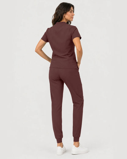 Coffee Eipnare Women's Notch V-Neck Cargo Jogger Scrub Set - Stretch Medical Scrubs for Women