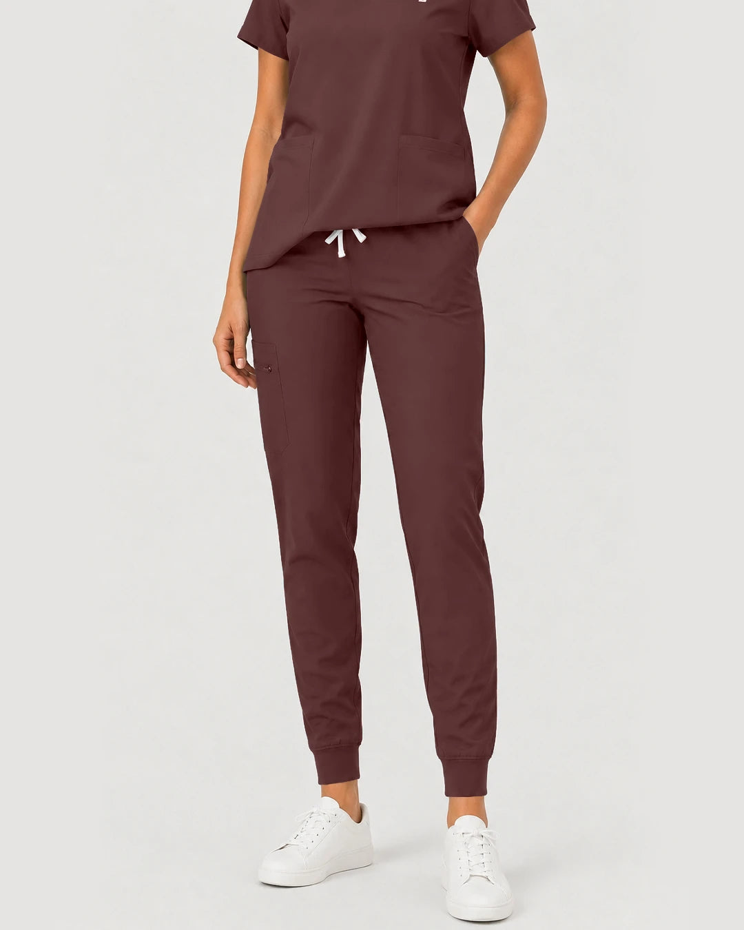 Coffee Eipnare Women's Notch V-Neck Cargo Jogger Scrub Set - Stretch Medical Scrubs for Women