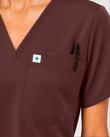 Coffee Eipnare Women's Knit V-Neck Jogger Scrub Set - Stretch Medical Scrubs for Women