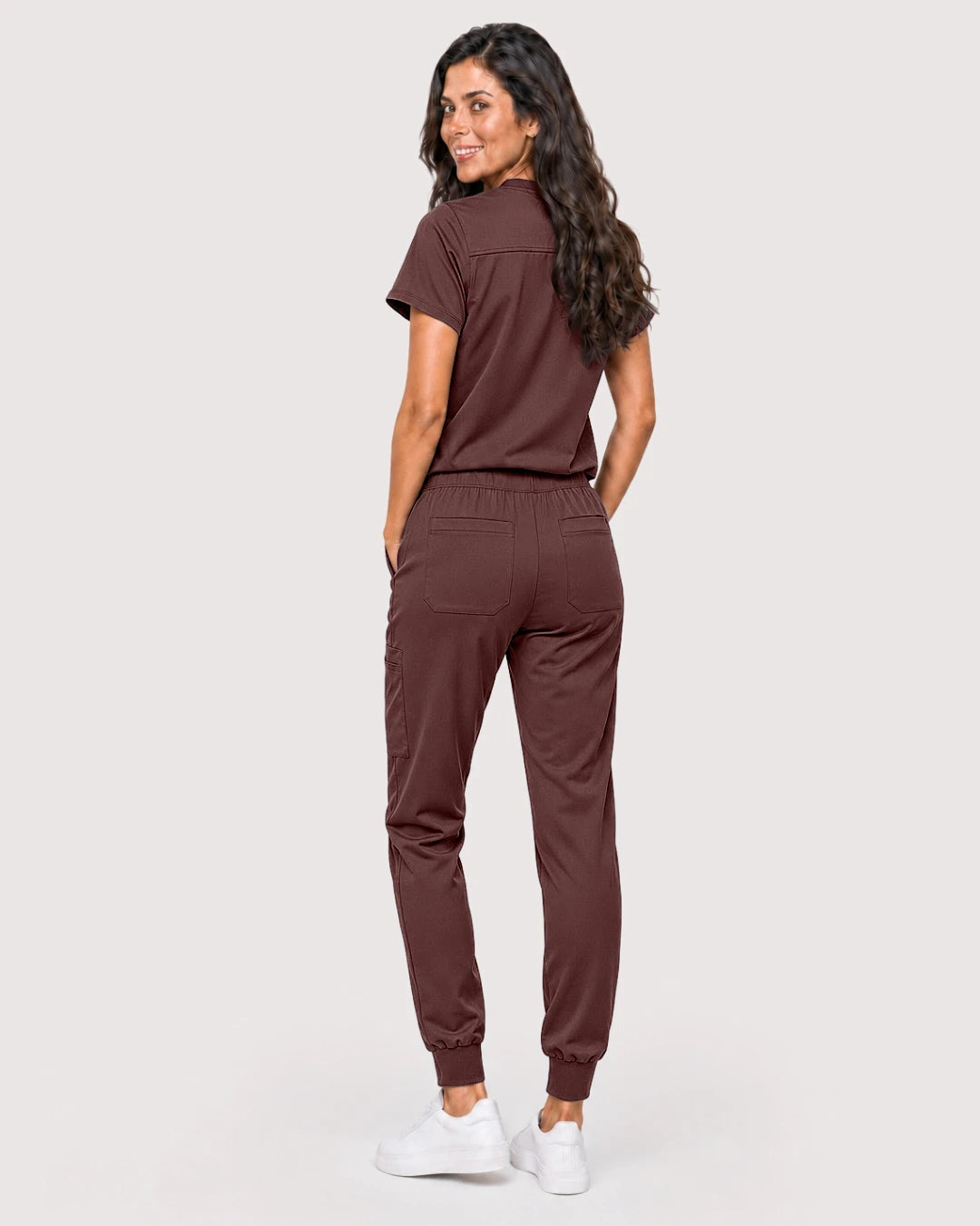 Coffee Eipnare Women's Knit V-Neck Jogger Scrub Set - Stretch Medical Scrubs for Women