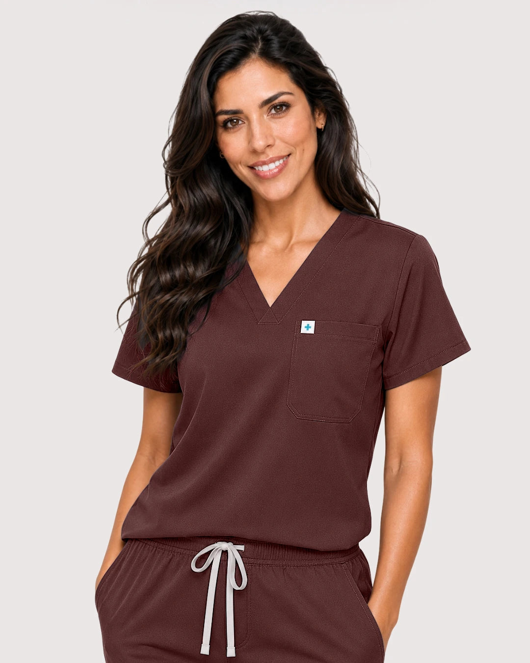 Coffee Eipnare Women's Knit V-Neck Jogger Scrub Set - Stretch Medical Scrubs for Women
