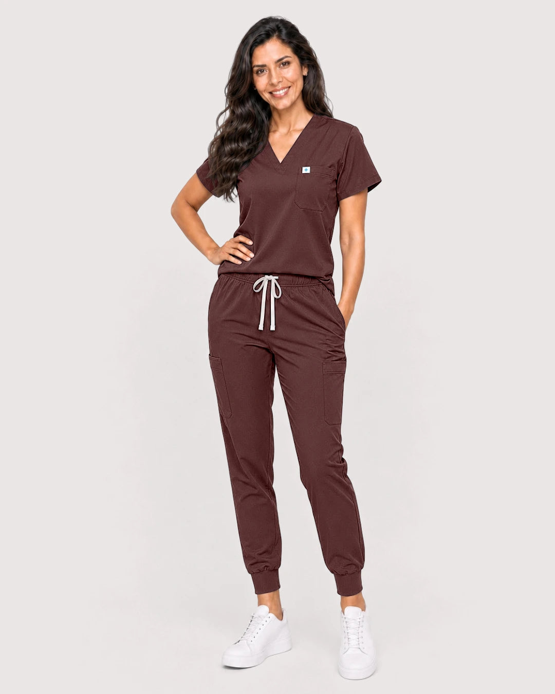 Coffee Eipnare Women's Knit V-Neck Jogger Scrub Set - Stretch Medical Scrubs for Women