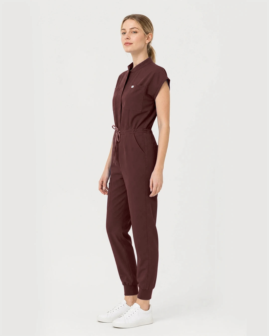 Coffee Eipnare Women's Zip-Front Sleeveless Scrub Jumpsuit - Stretch Medical Scrubs for Women