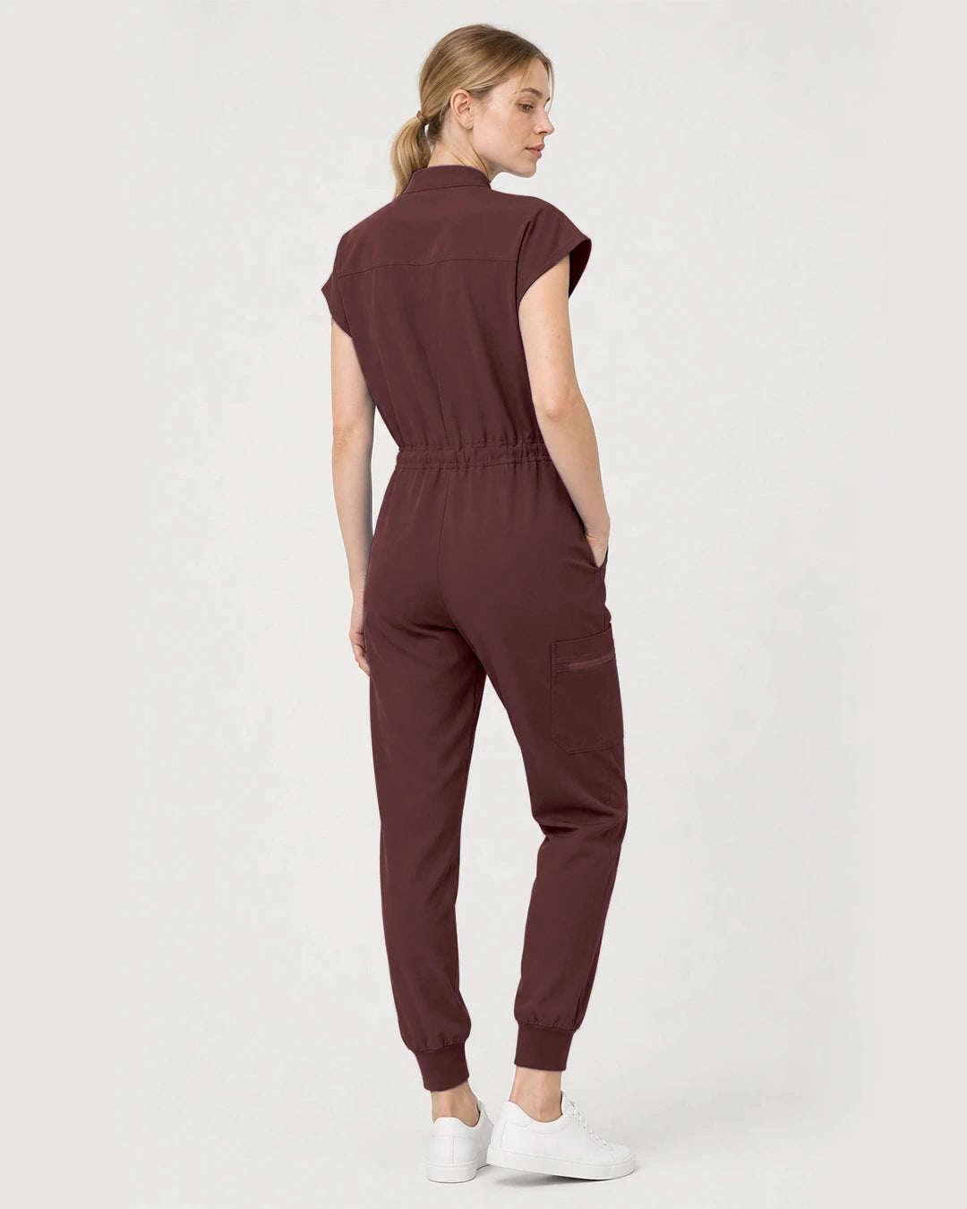 Coffee Eipnare Women's Zip-Front Sleeveless Scrub Jumpsuit - Stretch Medical Scrubs for Women