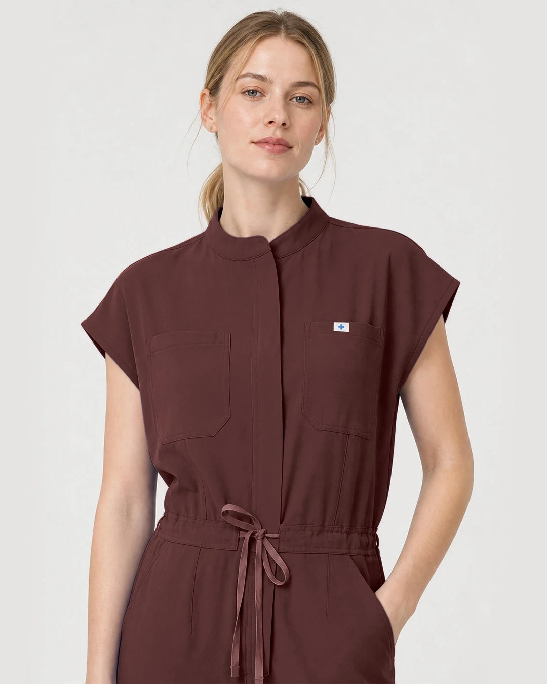 Coffee Eipnare Women's Zip-Front Sleeveless Scrub Jumpsuit - Stretch Medical Scrubs for Women