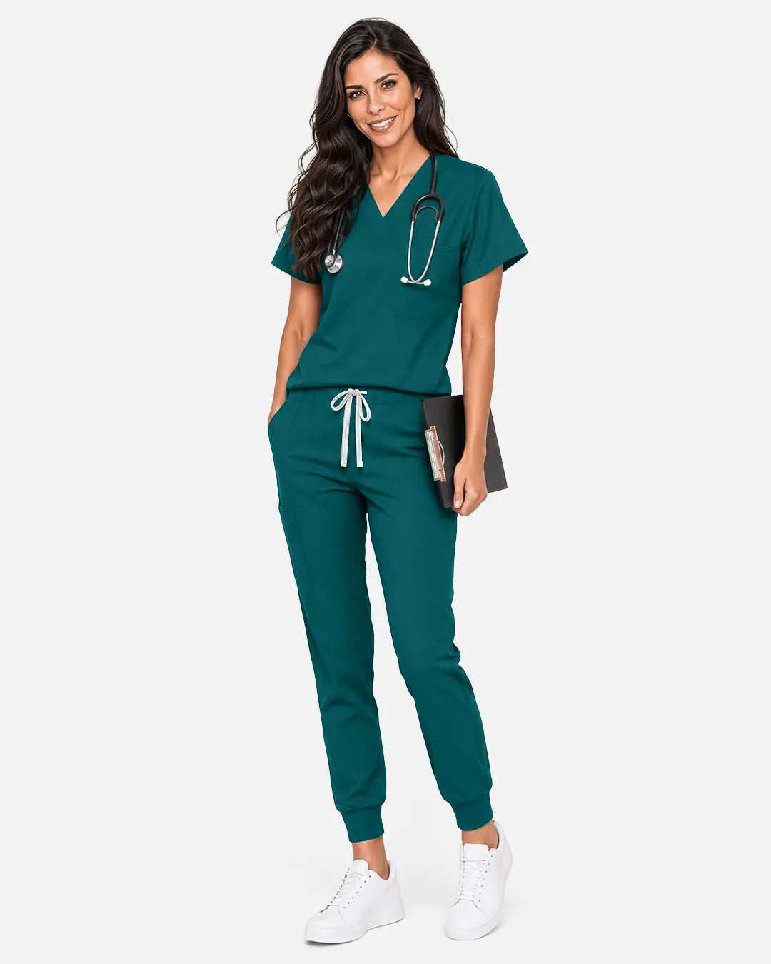 Dark green Eipnare Women's Classic V-Neck Scrub Top - Stretch Medical Scrubs for Women