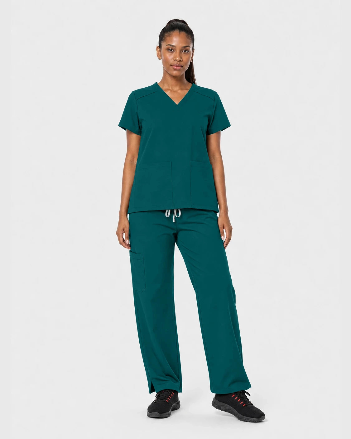 Dark Green Eipnare Women's 15-Pocket V-Neck Jogger Scrub Set - Stretch Medical Scrubs for Women