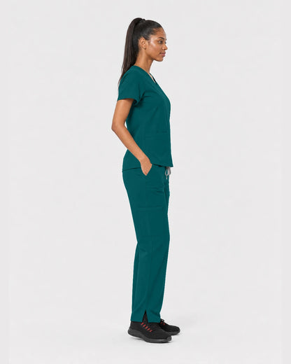 Dark Green Eipnare Women's 15-Pocket V-Neck Jogger Scrub Set - Stretch Medical Scrubs for Women