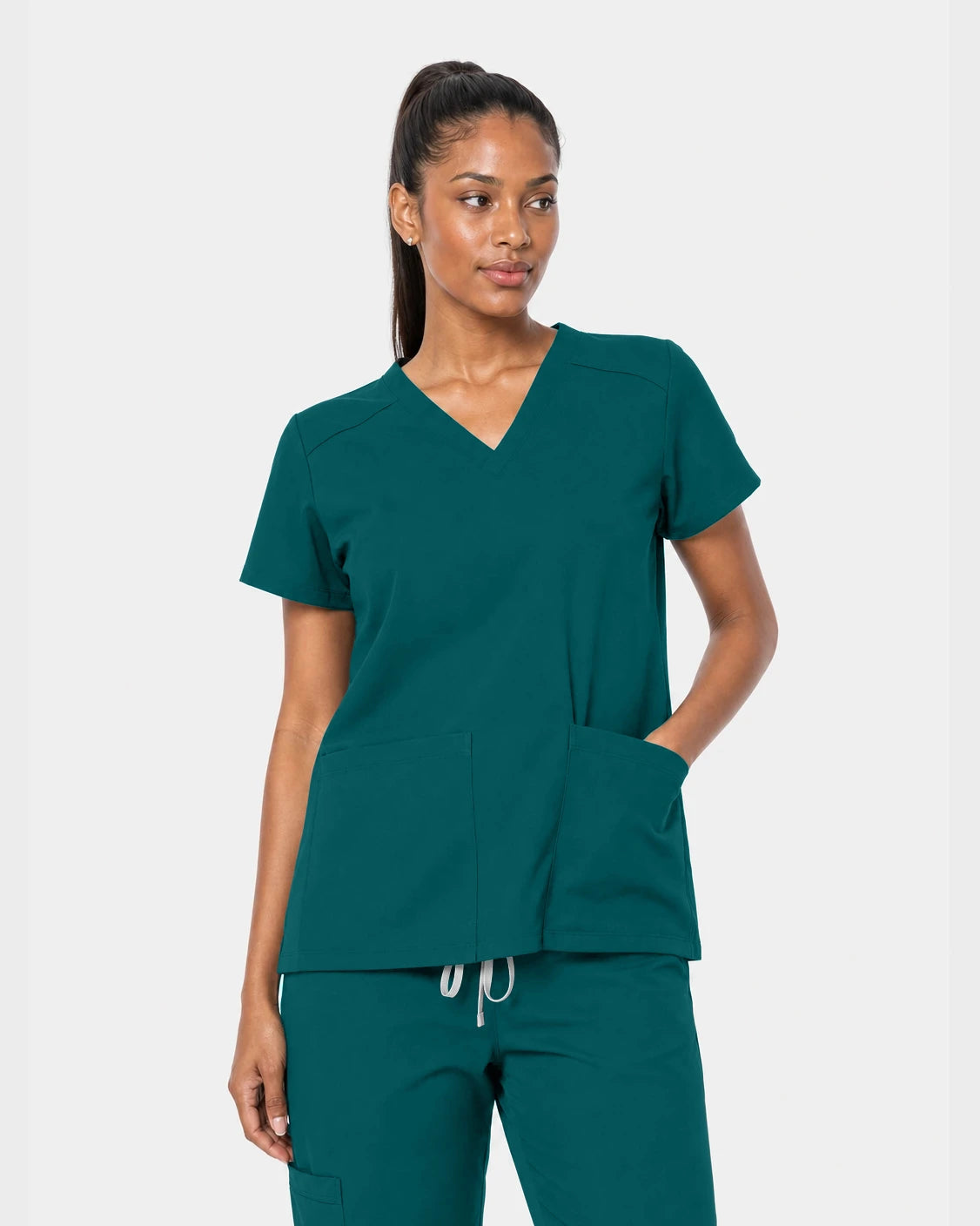 Dark Green Eipnare Women's 15-Pocket V-Neck Jogger Scrub Set - Stretch Medical Scrubs for Women