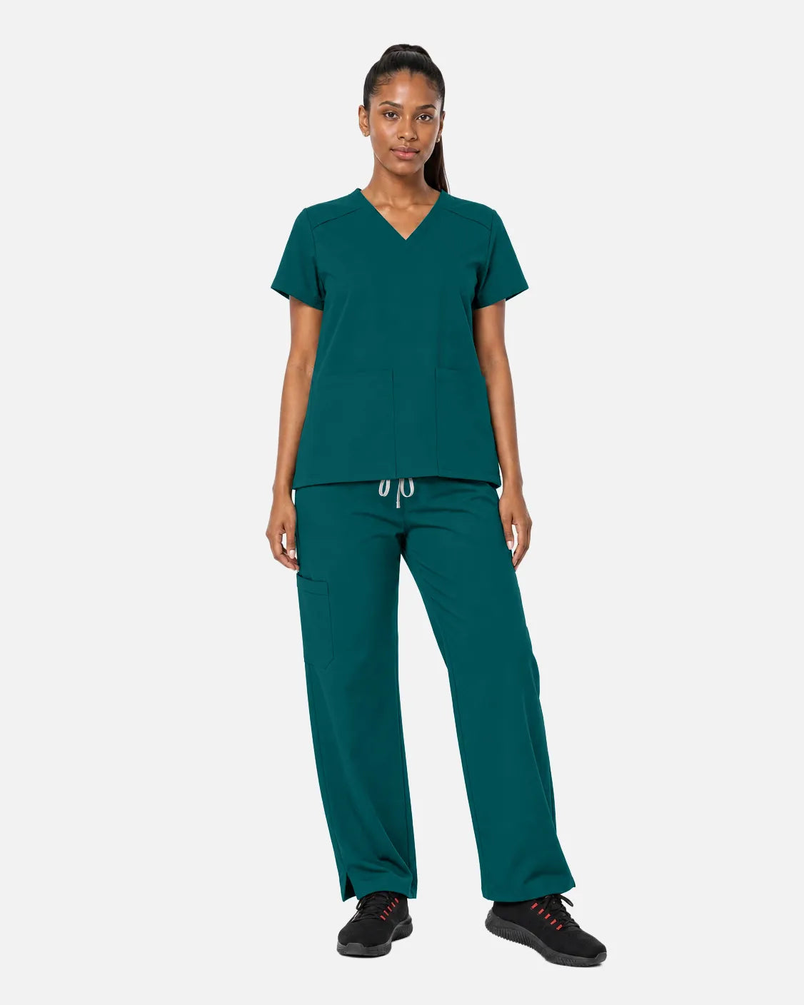 Dark green Eipnare Women's Woven V-Neck Scrub Top - Stretch Medical Scrubs for Women