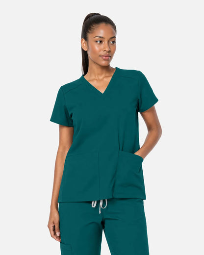 Dark green Eipnare Women's Woven V-Neck Scrub Top - Stretch Medical Scrubs for Women