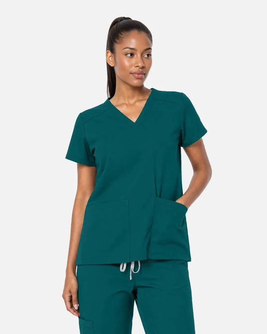 Dark green Eipnare Women's Woven V-Neck Scrub Top - Stretch Medical Scrubs for Women
