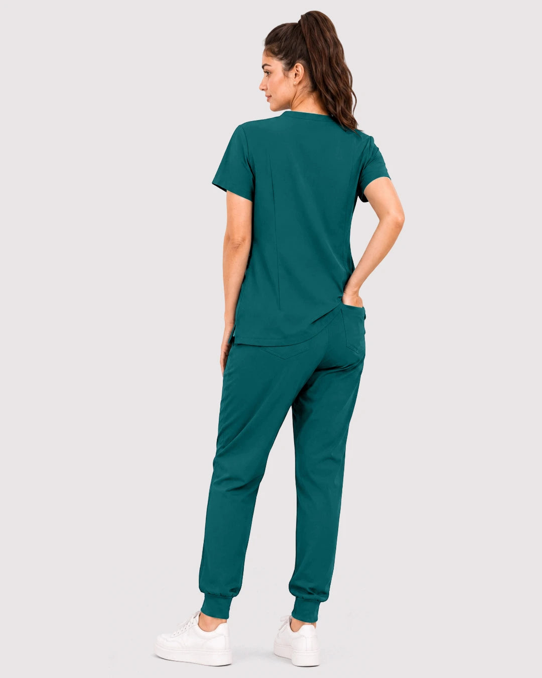 Dark Green Eipnare Women's 3-Pocket V-Neck Jogger Scrub Set - Stretch Medical Scrubs for Women