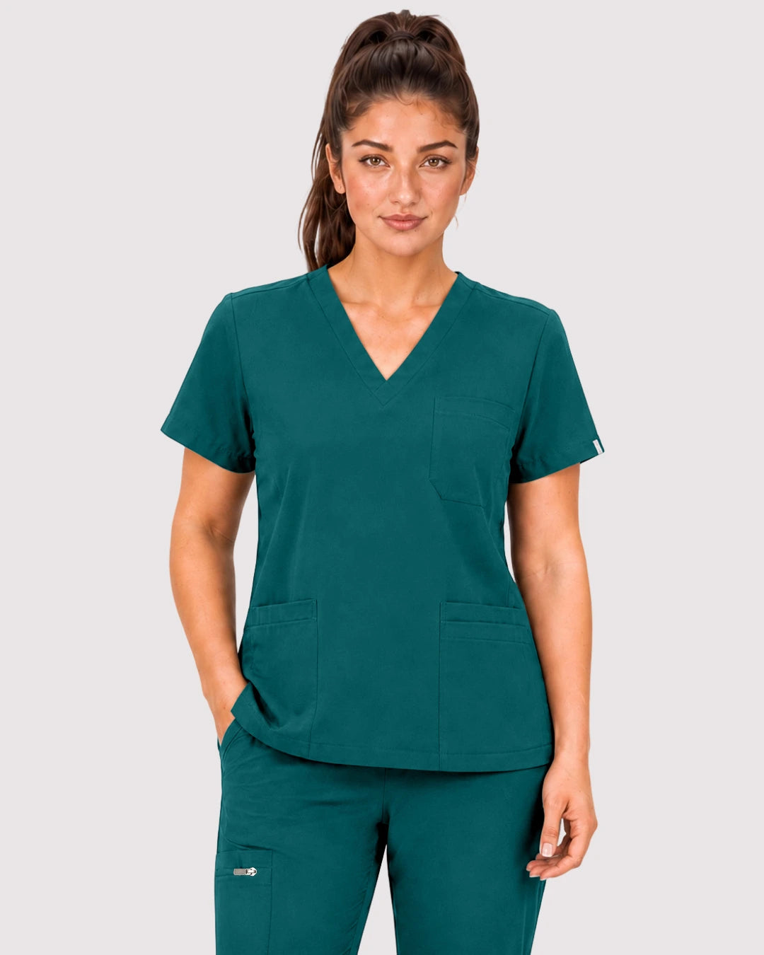 Dark Green Eipnare Women's 3-Pocket V-Neck Jogger Scrub Set - Stretch Medical Scrubs for Women