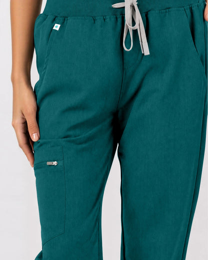 Dark Green Eipnare Women's 3-Pocket V-Neck Jogger Scrub Set - Stretch Medical Scrubs for Women