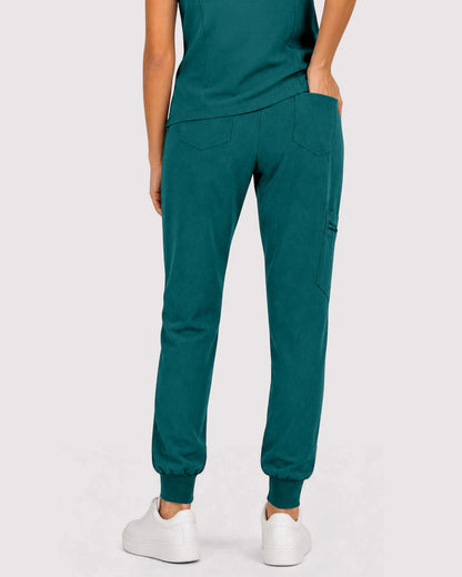 Dark Green Eipnare Women's 3-Pocket V-Neck Jogger Scrub Set - Stretch Medical Scrubs for Women
