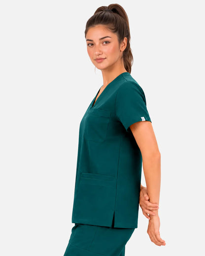 Dark green Eipnare Women's 3-Pocket V-Neck Scrub Top - Stretch Medical Scrubs for Women
