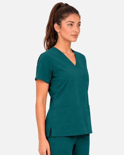 Dark green Eipnare Women's 3-Pocket V-Neck Scrub Top - Stretch Medical Scrubs for Women
