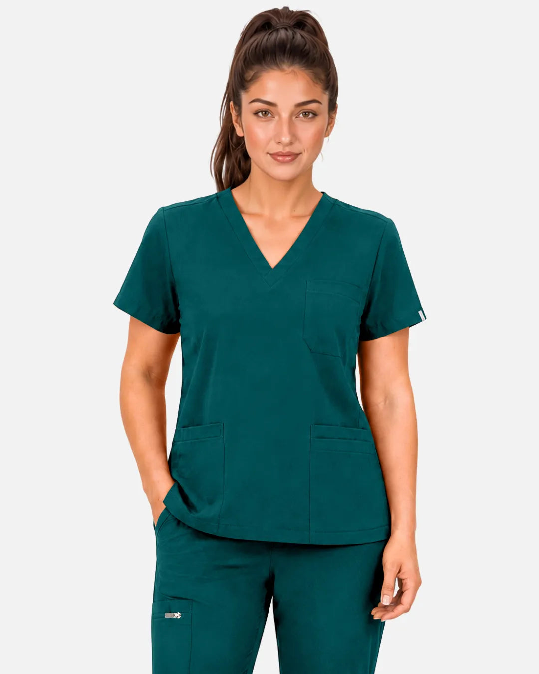 Dark green Eipnare Women's 3-Pocket V-Neck Scrub Top - Stretch Medical Scrubs for Women