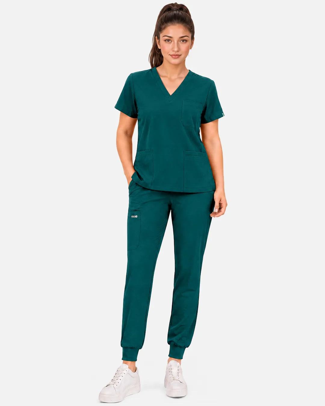 Dark green Eipnare Women's 3-Pocket V-Neck Scrub Top - Stretch Medical Scrubs for Women