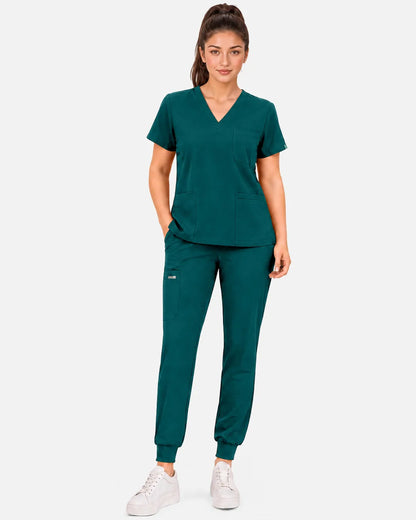 Dark green Eipnare Women's 3-Pocket V-Neck Scrub Top - Stretch Medical Scrubs for Women