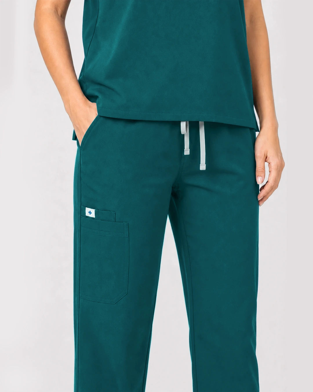 Dark Green Eipnare Women's Zip Polo Straight-Leg Scrub Set - Stretch Medical Scrubs for Women