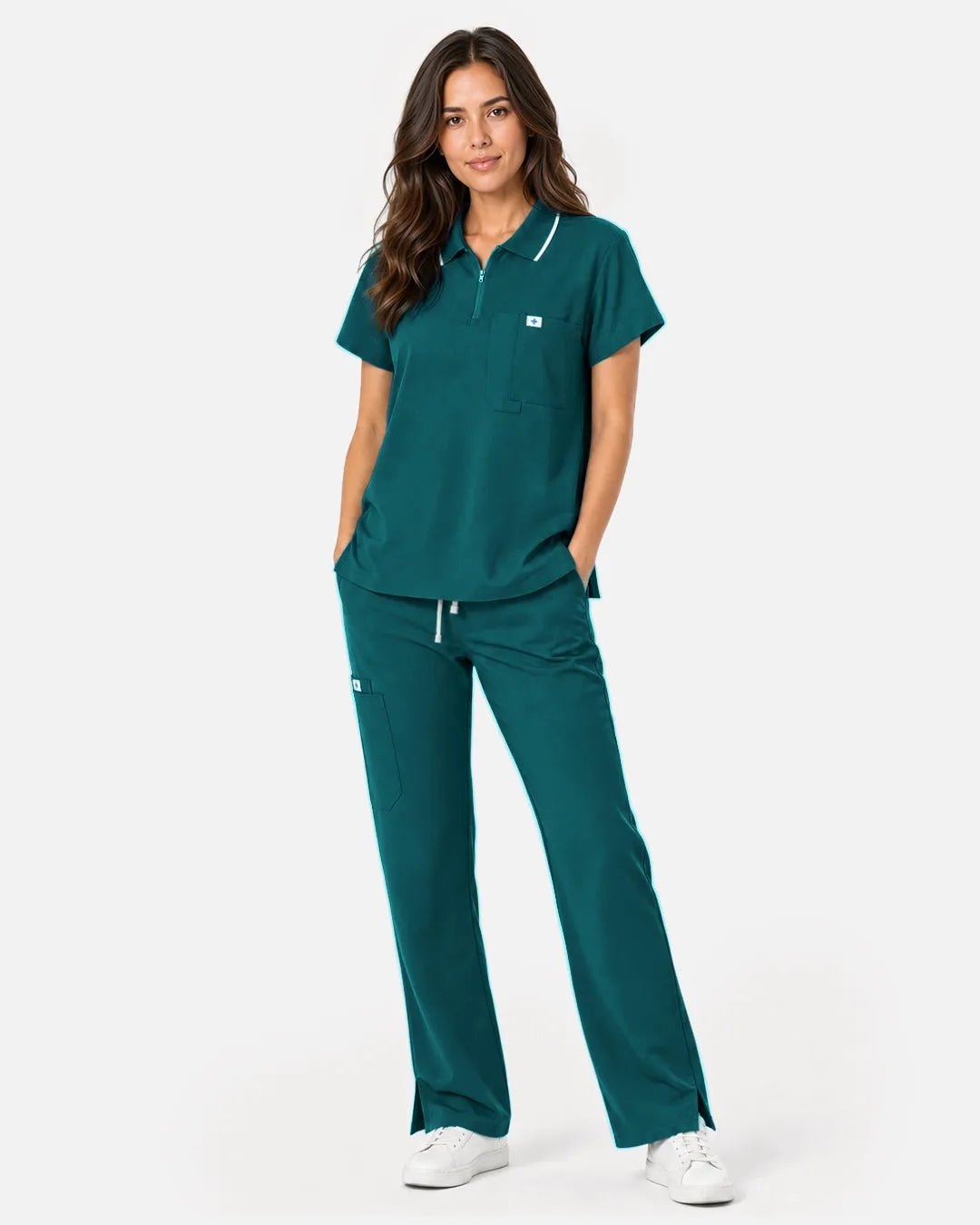 Dark green Eipnare Women's Polo-Collar Medical Scrub Top - Stretch Medical Scrubs for Women