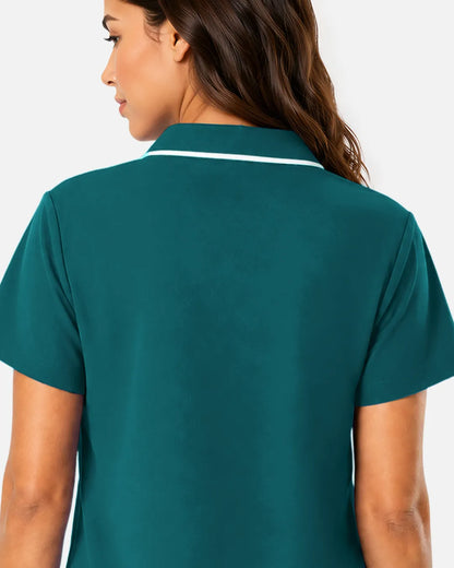 Dark green Eipnare Women's Polo-Collar Medical Scrub Top - Stretch Medical Scrubs for Women