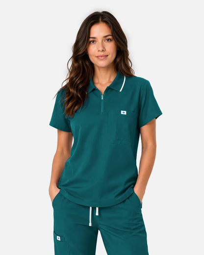 Dark green Eipnare Women's Polo-Collar Medical Scrub Top - Stretch Medical Scrubs for Women