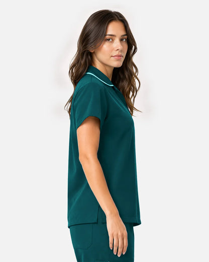 Dark green Eipnare Women's Polo-Collar Medical Scrub Top - Stretch Medical Scrubs for Women