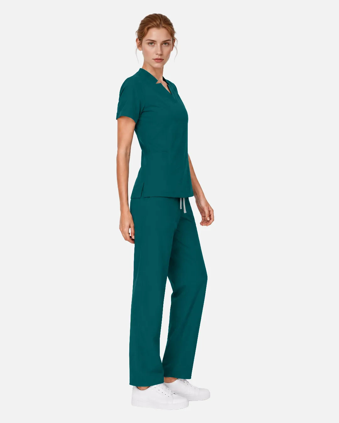 Dark green Eipnare Women's Split V-Neck Tapered Scrub Set - Stretch Medical Scrubs for Women