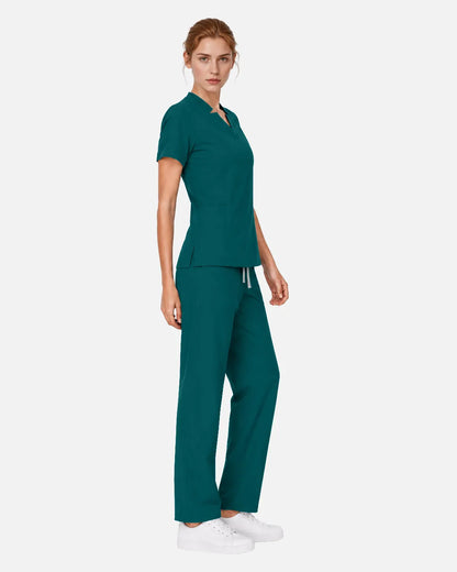 Dark green Eipnare Women's Split V-Neck Tapered Scrub Set - Stretch Medical Scrubs for Women